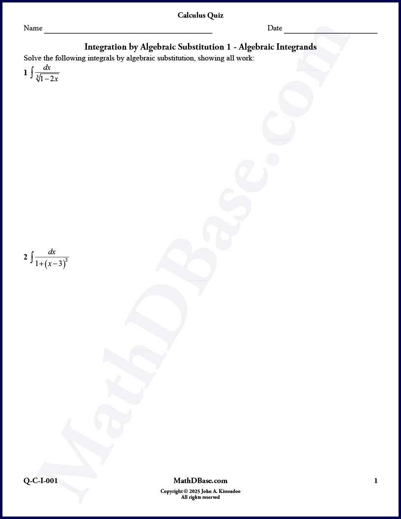 Integration by Algebraic Substitution 1 thumbnail